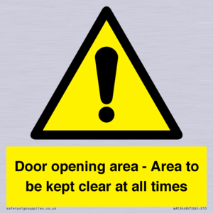 Door opening area - Area to be kept clear at all times